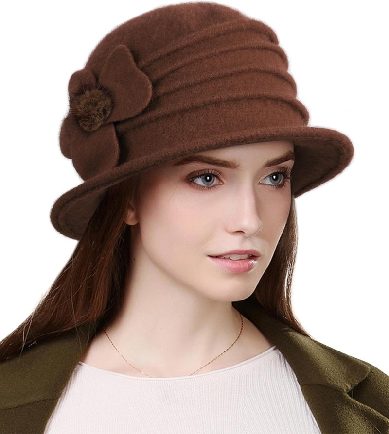Sumolux Women Beret Hat French Vintage Floral Wool Dress Cloche Classic Winter Hat 1920s - Image 1